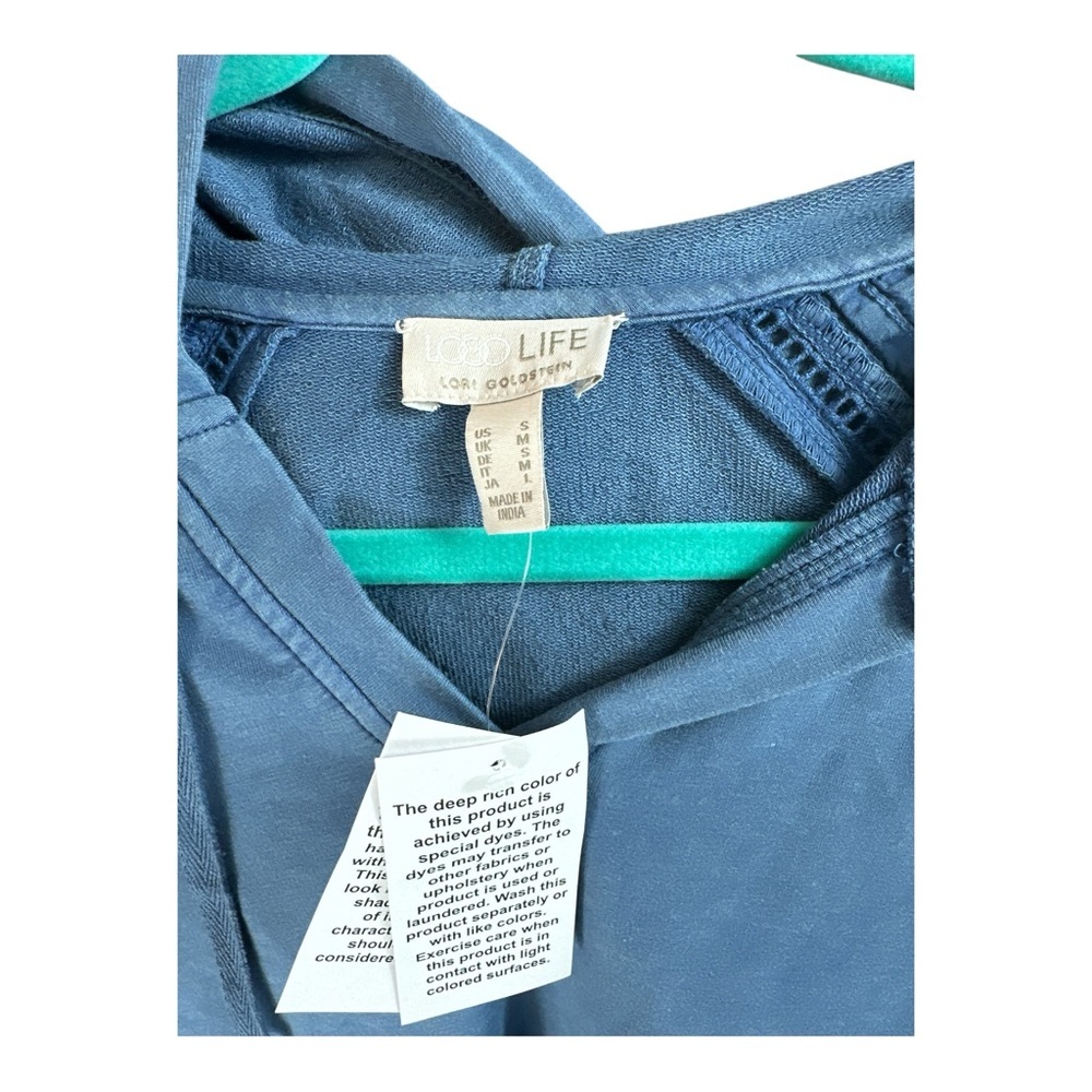 LOGO Life by Lori Goldstein French Terry Pullover Hoodie w Pintuck Steel Blue S - Picture 3 of 8